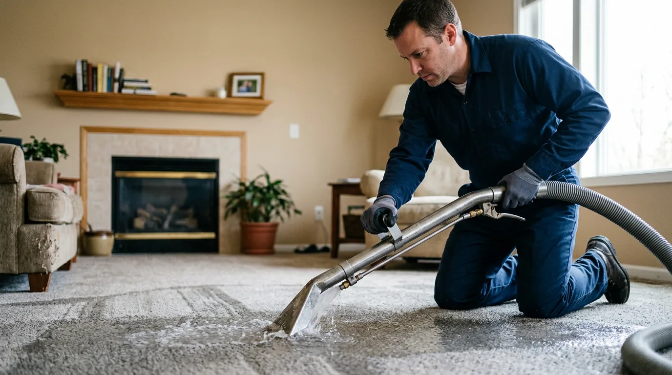Water damage restoration technician working near Atwater, CA